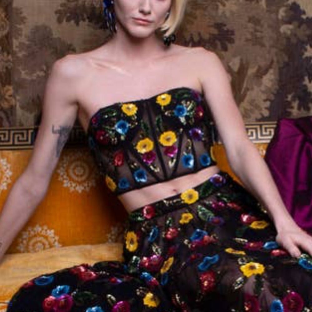 New La Fuori Aleah Embroidered Floral Sequin Corset Size Small